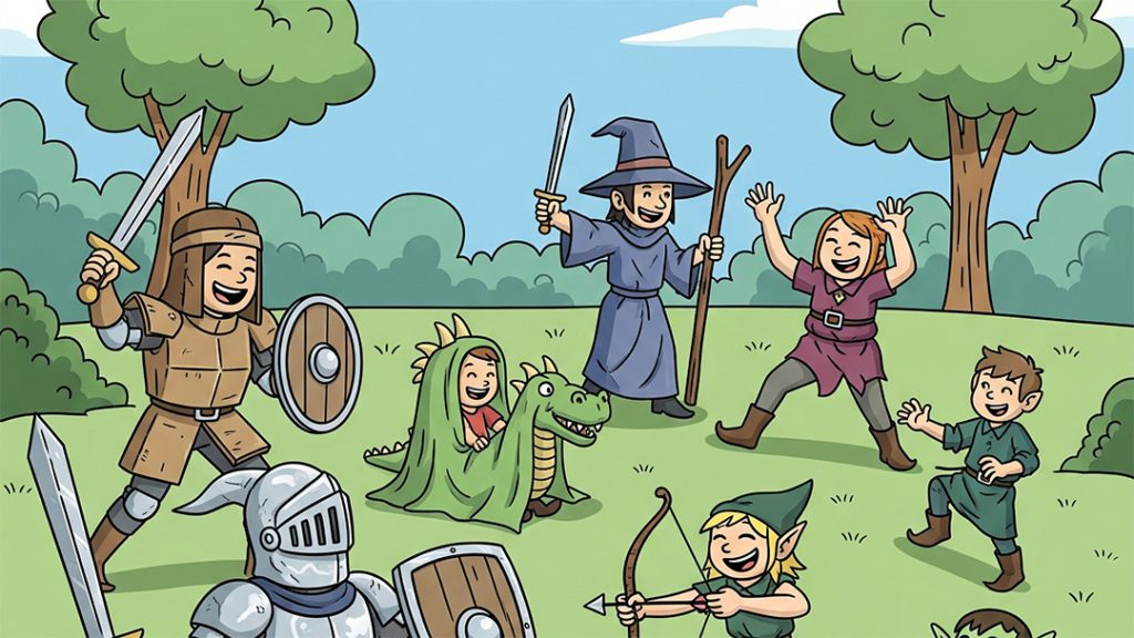 Persone che stanno svolgendo un larp divertendosi